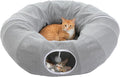PEQULTI Grey Donut Cat Tunnel Bed Washable Plush Mat Multi for Small Pets