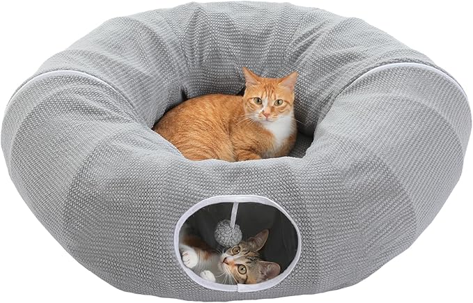 PEQULTI Grey Donut Cat Tunnel Bed Washable Plush Mat Multi for Small Pets