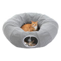 PEQULTI Grey Donut Cat Tunnel Bed Washable Plush Mat Multi for Small Pets