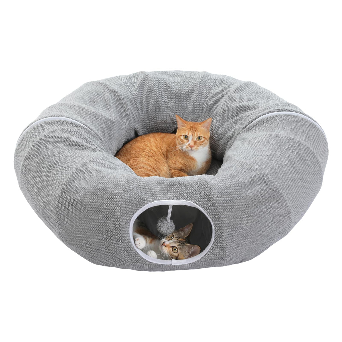 PEQULTI Grey Donut Cat Tunnel Bed Washable Plush Mat Multi for Small Pets