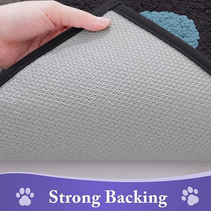 Buganda Dog Door Mat for Muddy Paws, Absorbent Dirt Trapper Non Slip Indoor Doormats, Washable Low-Profile Mat for Mud Dogs, Entryway Carpet for Inside Floor (36x24 Inches, Dark Grey and Blue)