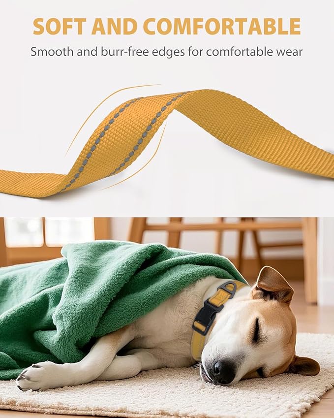 Joytale Extra Large Dog Collar, Wide Double-Sided Reflective Nylon Collar for Night Safety, Adjustable Quick-Release for Gentle Giants, Khaki, XL (1 1/4" Width)