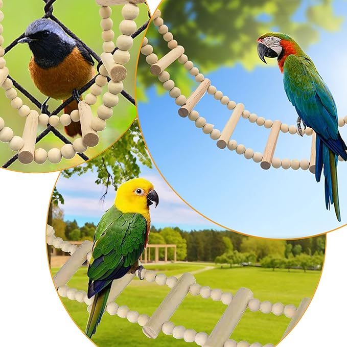 Bird Ladder Bridge, Wooden Pet Hamster Climbing & Swing Toys, Cage Accessories for Birds Rats Parrots Hamster Squirrel Sugar Gliders Parakeets Cockatiels - 12 Steps - 27.5 x 3.14 Inch