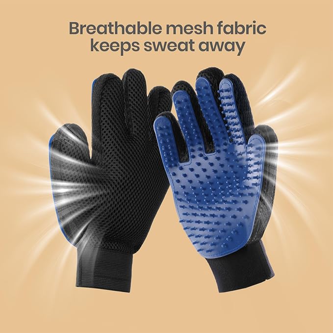 Pet Hair Removal Glove with 255 Silicone Tips for Dogs & Cats, Right Blue
