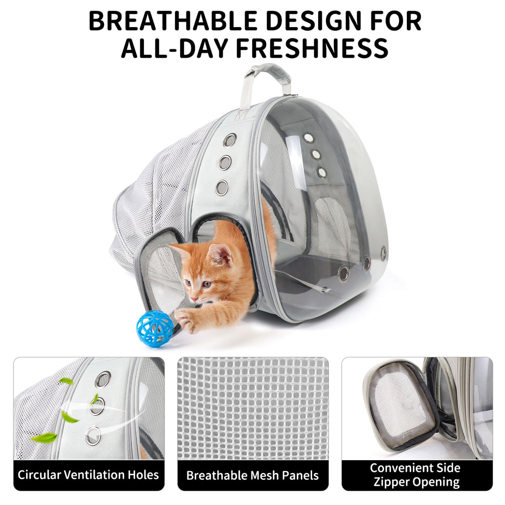 PETSWEET Cat Backpack Carrier, Back Expandable Pet Backpack with Bubble Window, Airline Approved Pet Travel Bag for Small/Medium Cats & Puppies, Hiking, Camping, Outdoor Use (Grey)