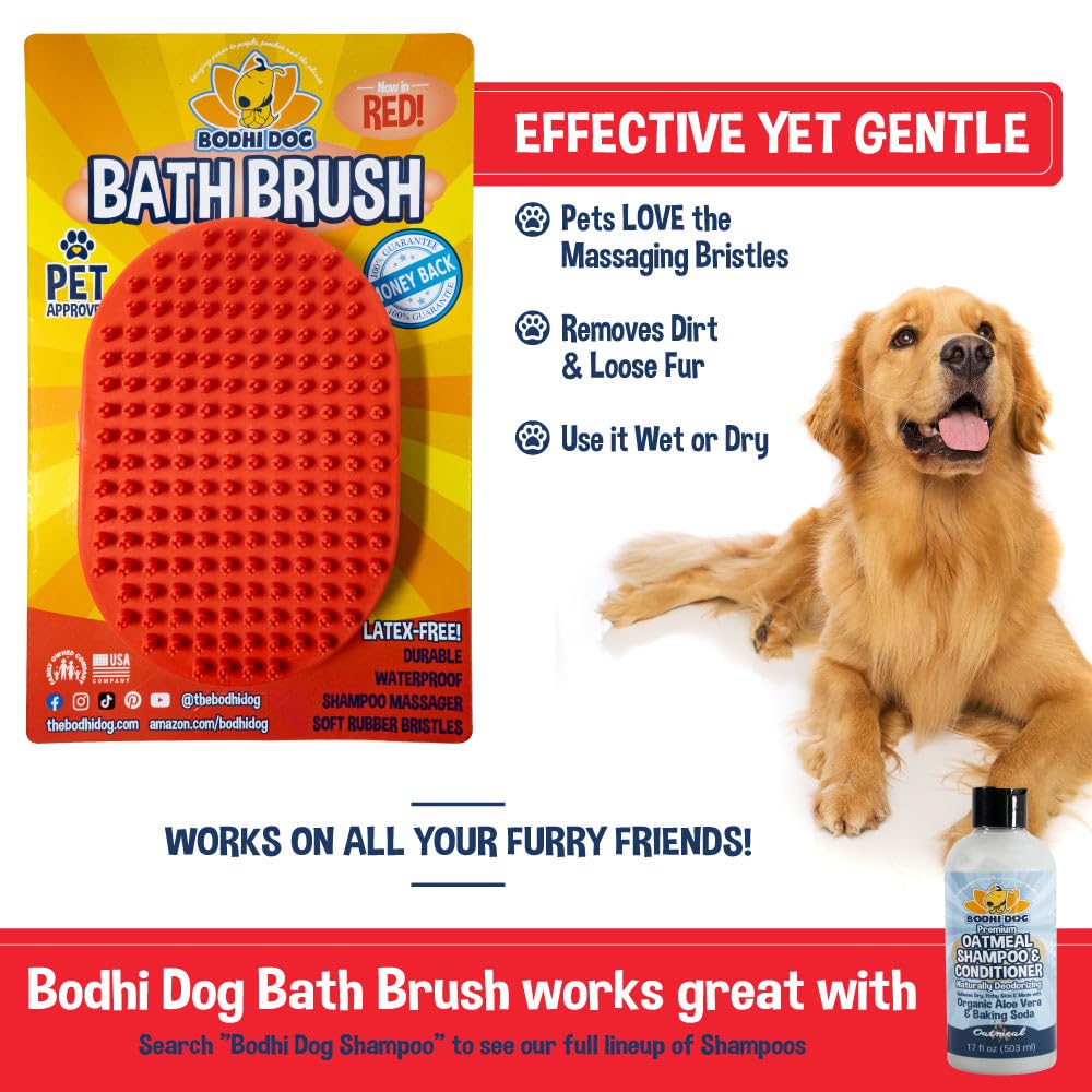 Pet Grooming Shampoo Brush - Various Colors 1 Pack - Red