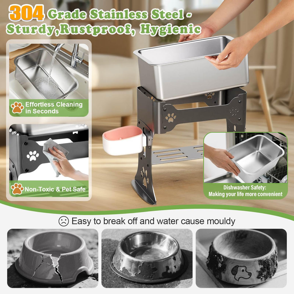 JDCQKHA 3 Gallon Elevated Dog Bowl Large Breed Raised Dog Water Bowl Stand,3 Height Adjustable Stainless Steel Pet Feeder Station with Anti-Slip Mat,Black Pet Bowl for Relief Joint Pressure,Easy Clean
