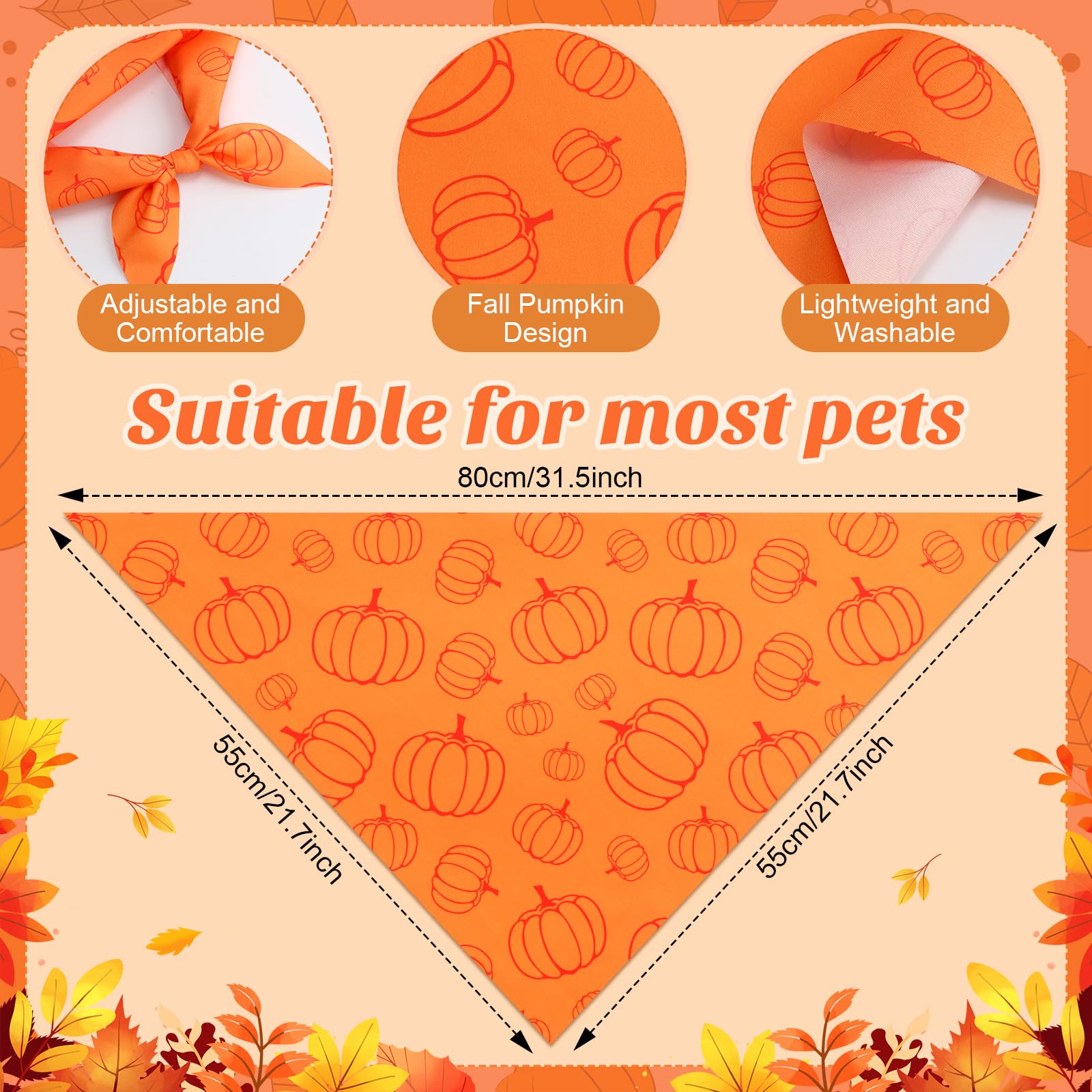 Abbylike 50 Pcs Fall Dog Bandanas Bulk, Autumn Harvest Pumpkin Pattern