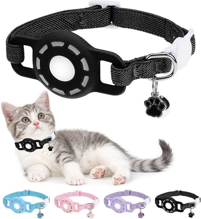 DILLYBUD Airtag Cat Collar Breakaway, Stretchy Collar with Airtag Holder
