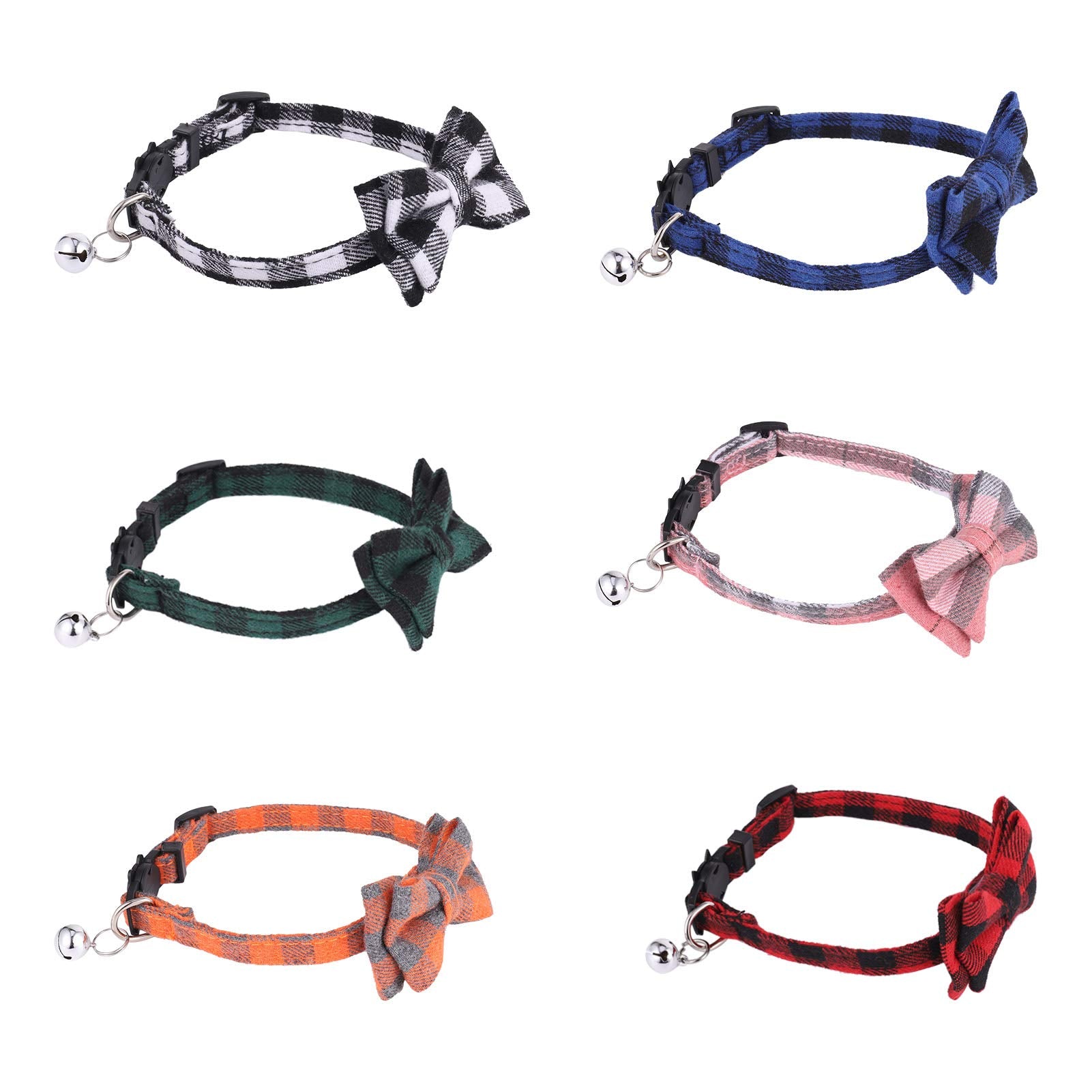 DragonflyDreams 6 PCS Cat Collars with Bow Tie and Bell,Cat Collars Plaid,Breakaway Adjustable Cat Bow Tie Collars,Cute Bow Tie Suitable for Kittens Or Certain Puppies