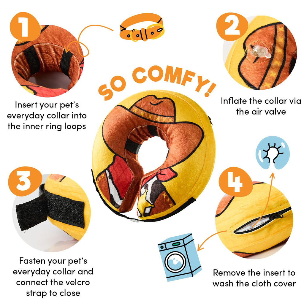 BENCMATE Inflatable Dog Cone Collar Alternative, Soft Dog Cone for Small Medium Large Dogs and Cats, Neck Recovery ECollar Donut Collar After Surgery (Medium, Cowboy)