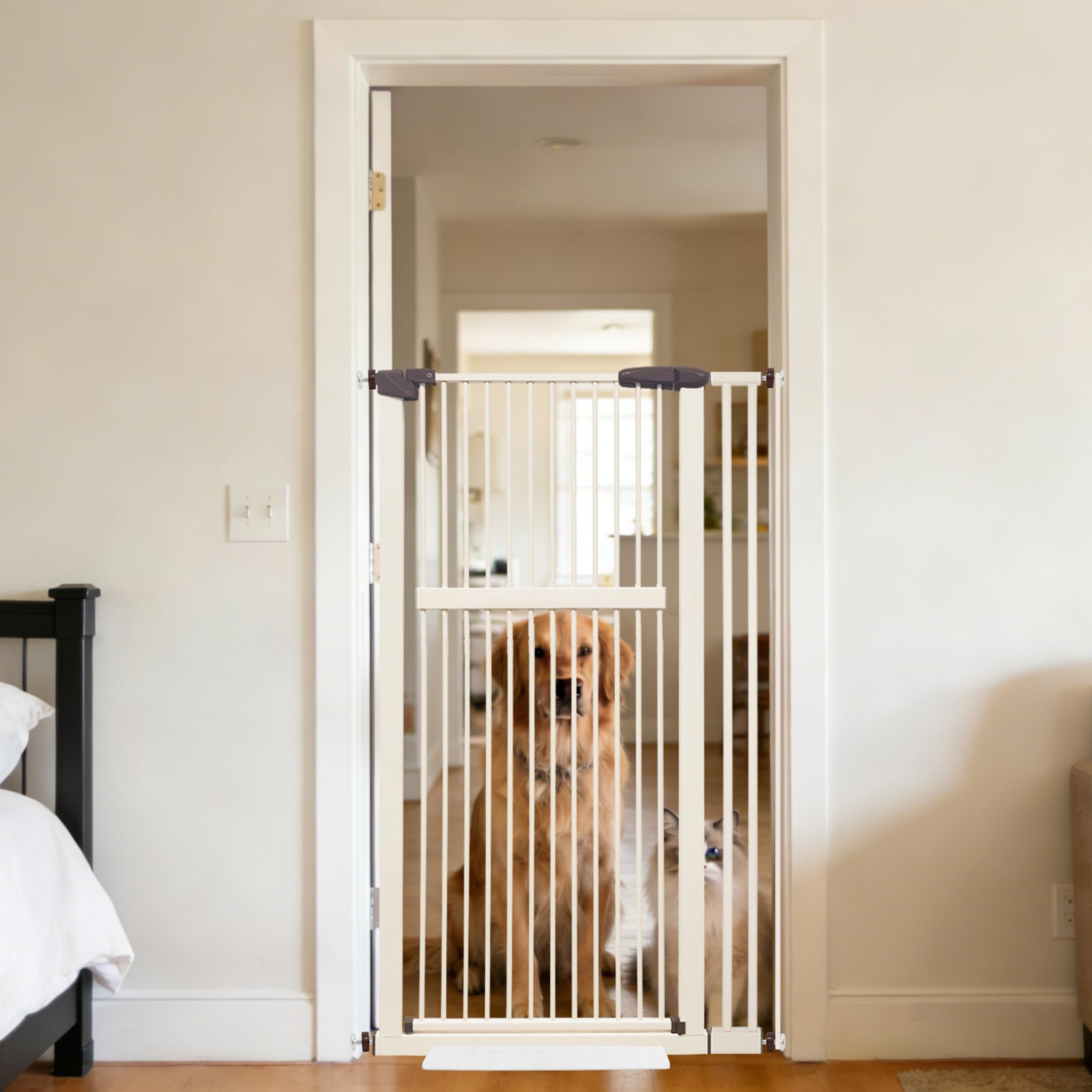 Lumizone 55.12" Extra Tall Pet Gate for Cat Dog 30.12"-38.38" Wide Cream