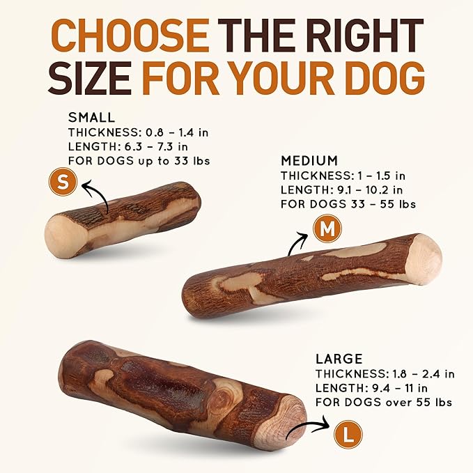 Wildfang® Olive Wood Chewing Sticks for Dogs, Medium - Tough Chew Toys for Aggressive Chewers, Puppy Chew Toys for Teething, Training for Chewing Muscles, Olive Wood Stick for Dog (33-55lbs)
