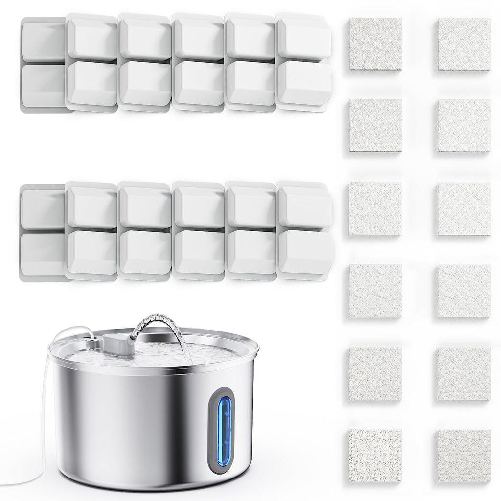 Cat Water Fountain Stainless Steel, 3.2L/108oz Pet Fountains for Drinking with Smart Quiet Pump and Large Water Level Window (12 Filters +12 Sponges)