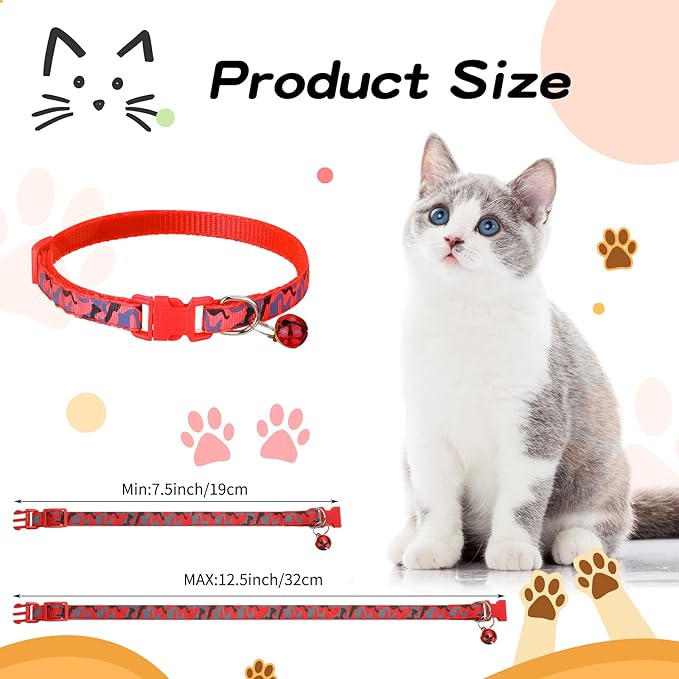 Yunsailing 24 Pcs Cat Collars with Bells for Litter Cat Puppy Soft Nylon Whelping Adjustable Reflective Kitten Collars for Newborn Pets Dogs Kitten, Assorted Colors