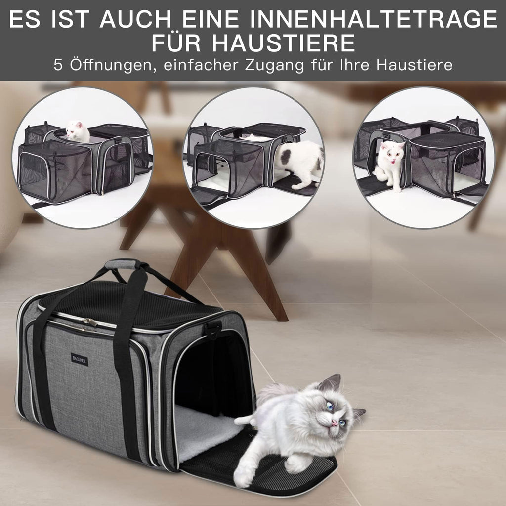 BAGLHER Cat Carrier Bag,Airline Approved Pet Carrier Soft Side Pet Travel 5 Sides Open Doors 3 Sides Expandable Foldable Dog Carrier with Fleece Pad