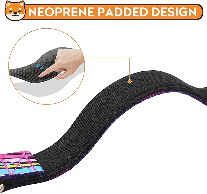 PWOD Reflective Dog Collar, Adjustable Soft Neoprene Padded Nylon Pet Collars with Buckle for Puppy and Small Dogs, Cats, Colorful Wave Pattern,M