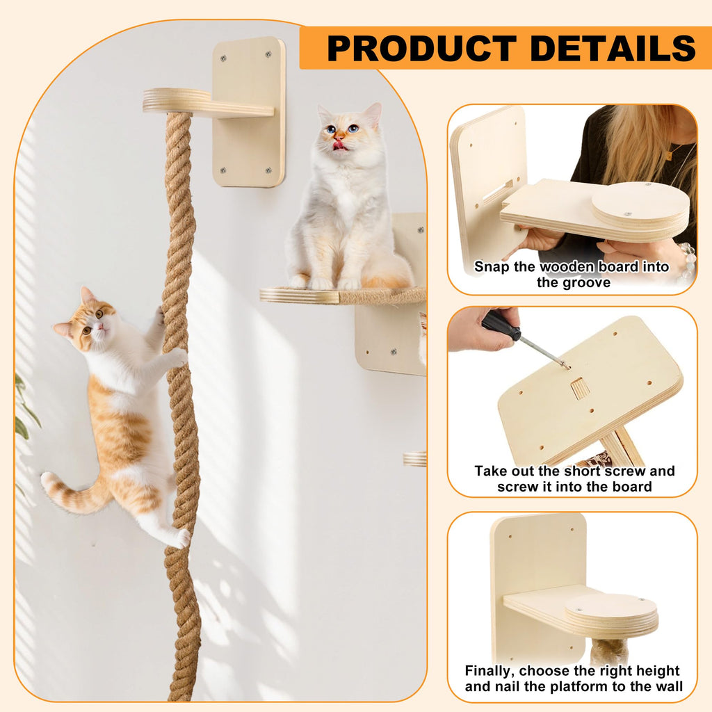 Cat Wall Shelves with 2 x 60 Inch Climbing Rope, Wall Mounted Cat Tree