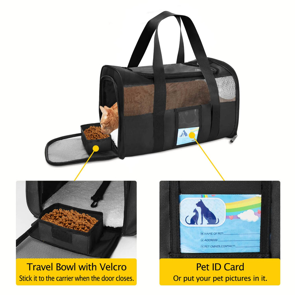 Refrze Pet Carrier Airline Approved, Cat Carriers for Medium Cats Small Cats, Soft Dog Carriers for Small Dogs, TSA Approved Pet Carrier for Cat Dog of 15 Lbs, Puppy Carrier,Black