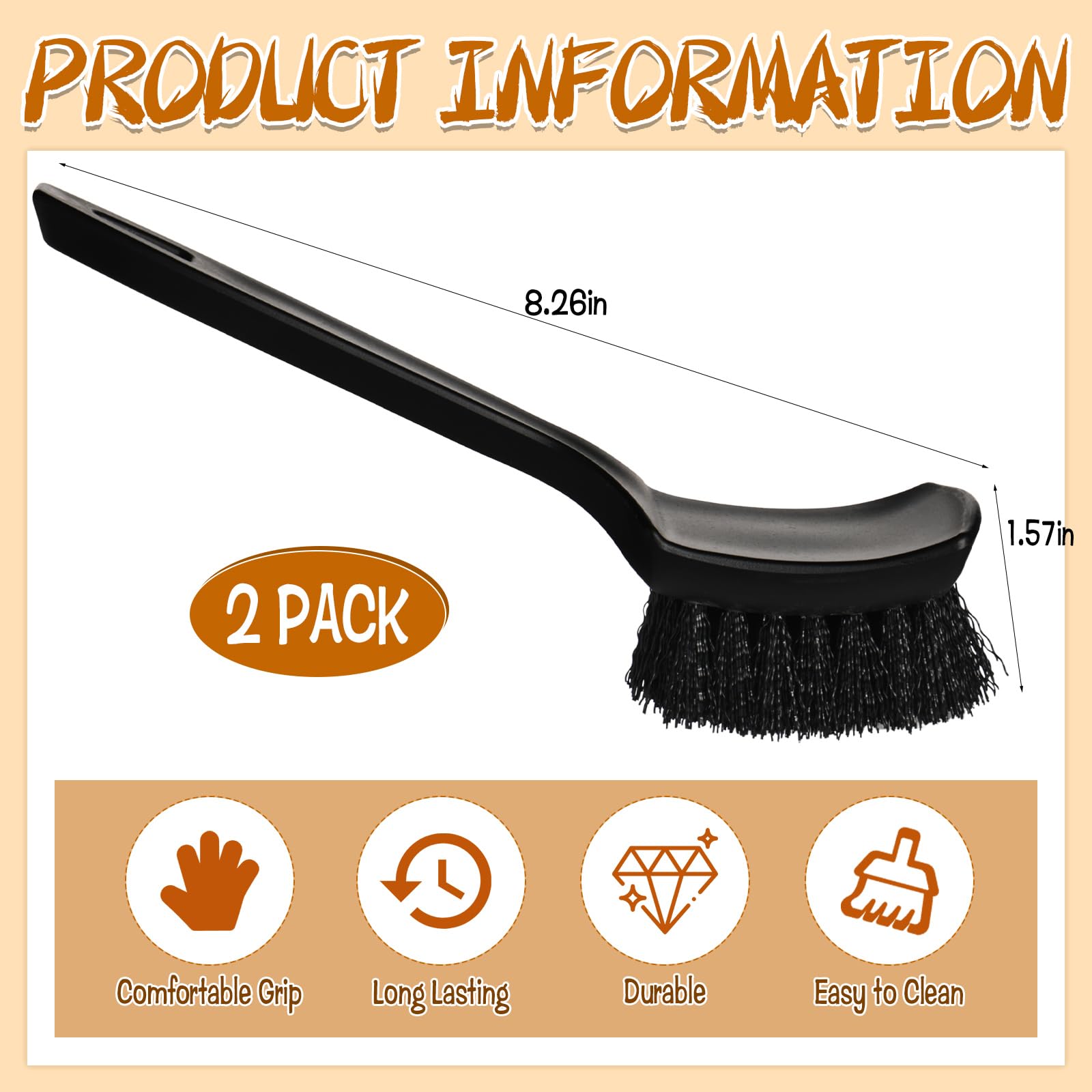 HFYZZ 2 Pcs Brush for Bird Baths Black Hard Bristle Cleaning Brush with Ergonomic Handle Utility Bird Bath Cleaner for Bird Feeder Bath Accessories Fountain Outdoor Cleaning