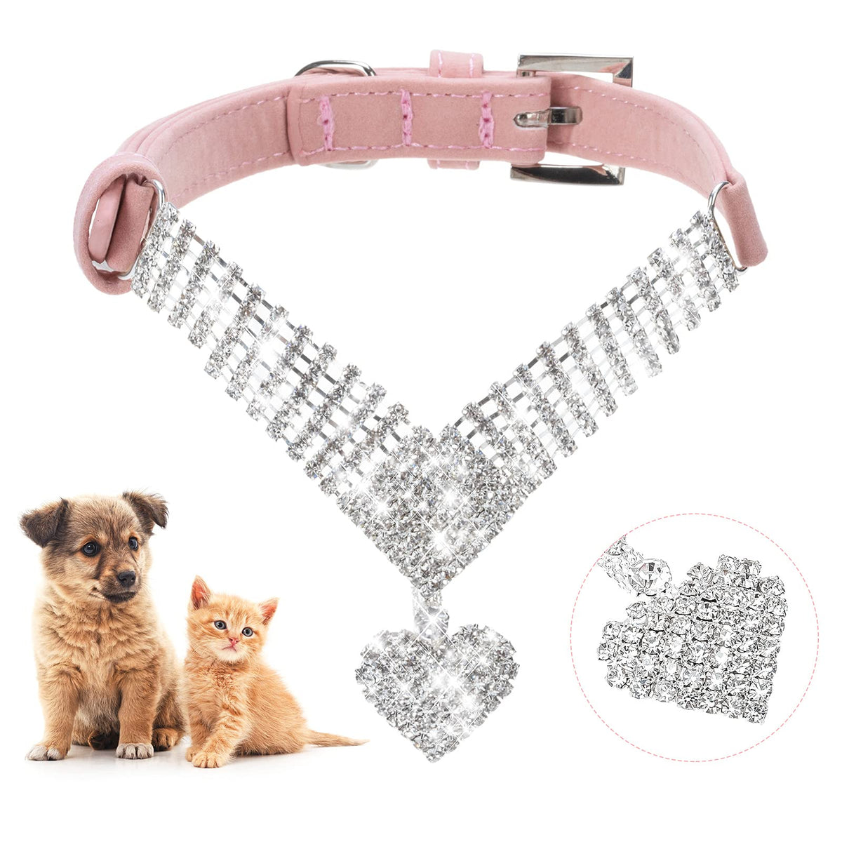 EXPAWLORER Cute Dog Necklace - Rhinestone Dog Collar, Soft Velvet Collar for Girl Boy Cats Dogs, Sparkling Pet Neck Decoration, Adjustable Pet Collar for Puppies Cats Small Medium Dogs, Purple M