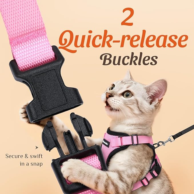 Dooradar Cat Harness and Leash Set, Adjustable and Escape Proof, Xs