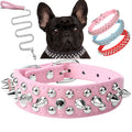haoyueer Spiked Dog Collar Soft Pu Leather Mushrooms Rivet Spike Studded Puppy Adjustable Pet Collars for Small Breeds (L, Pink Set)