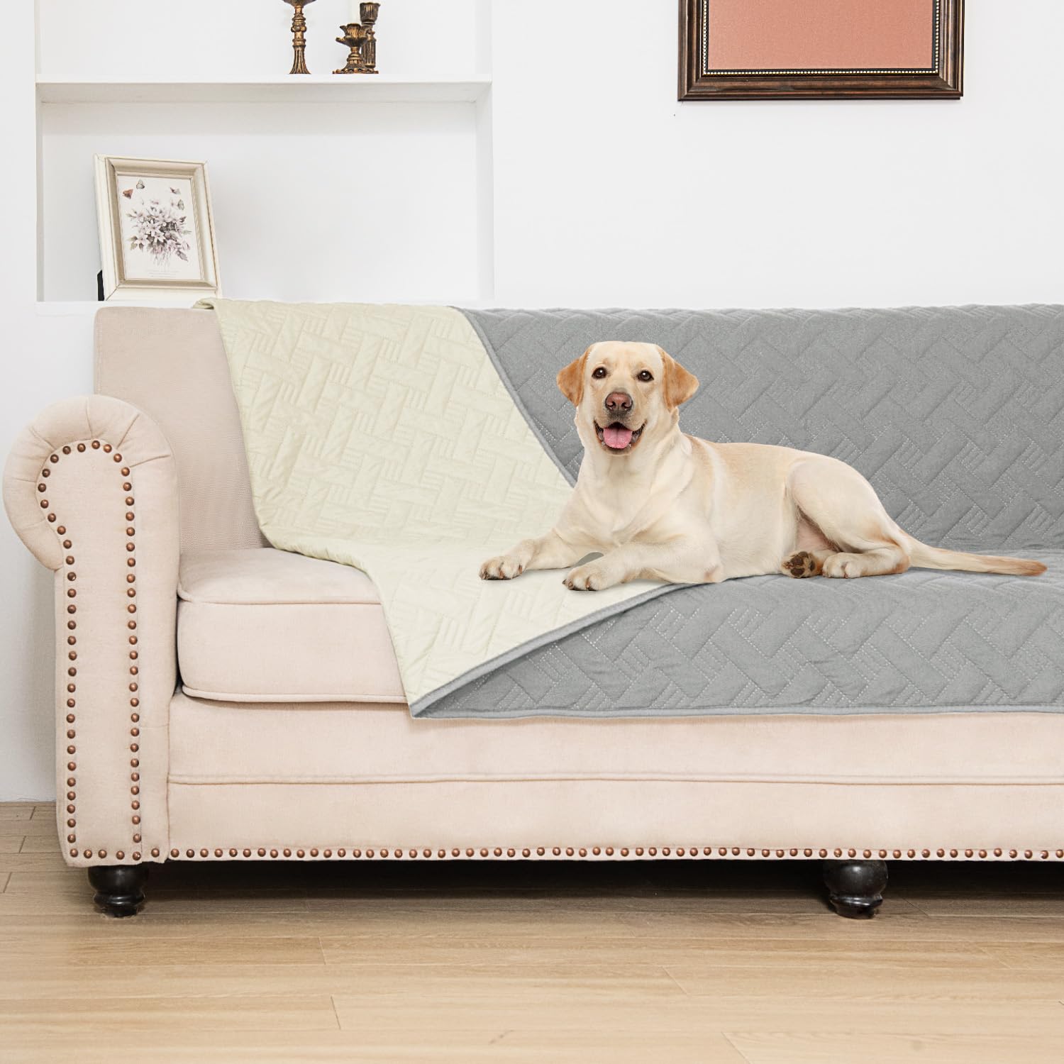 BOCTOPUG Dog Bed Cover for Pets Blankets Rug Pads for Couch Protection Waterproof Bed Covers Dog Blanket Furniture Protector Reusable Changing Pad (Light Grey+Ivory, 82"x82")
