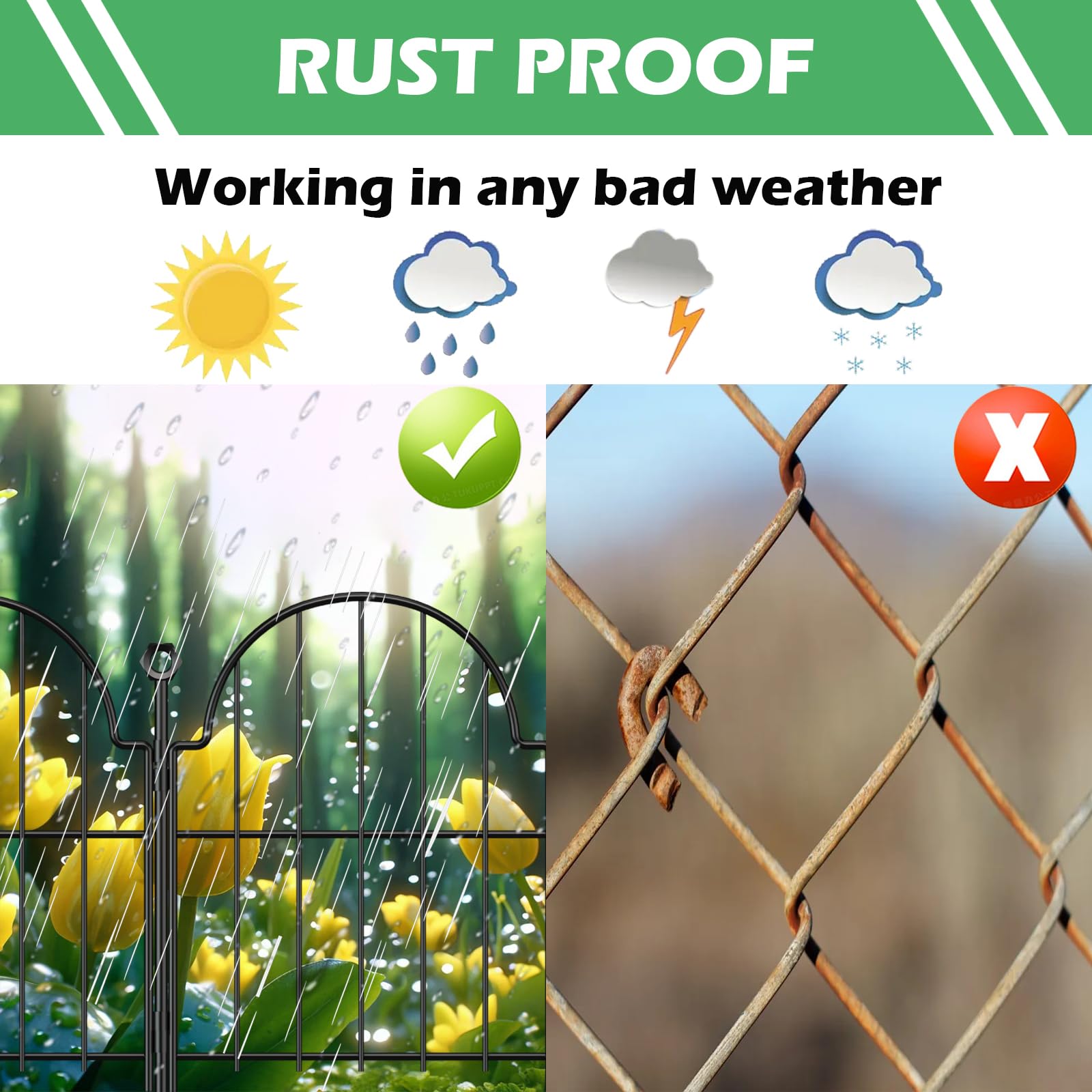 Blingluck Decorative Garden Fence, 17in(H) x 21ft(L), with Ground Stake