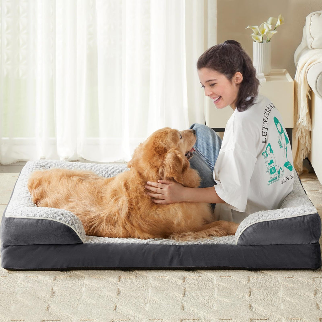 LEXTRO Orthopedic Dog Bed for Medium Dogs, Comfy Sleeping Dog Sofa Bed