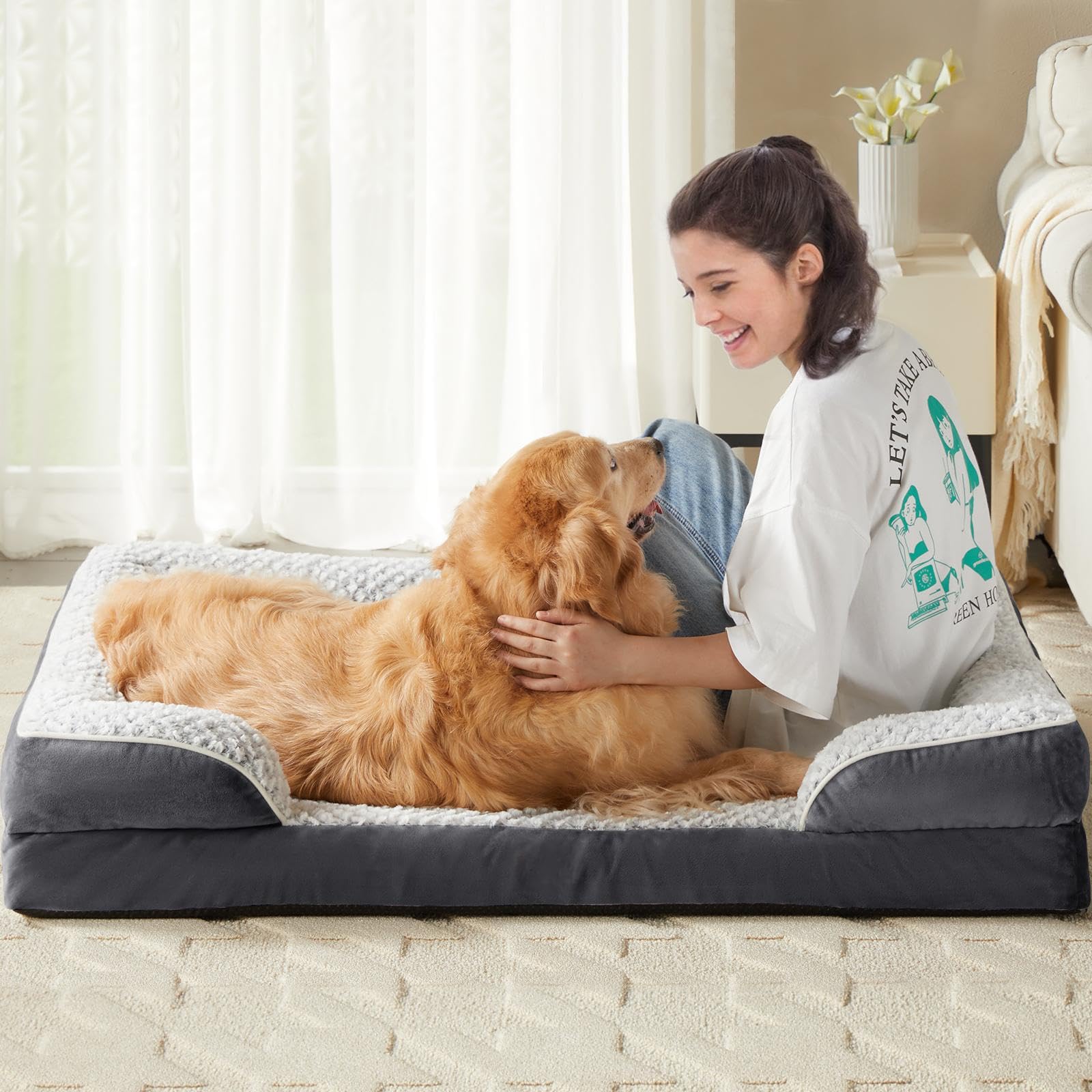 LEXTRO Orthopedic Dog Bed for Medium Dogs, Comfy Sleeping Dog Sofa Bed