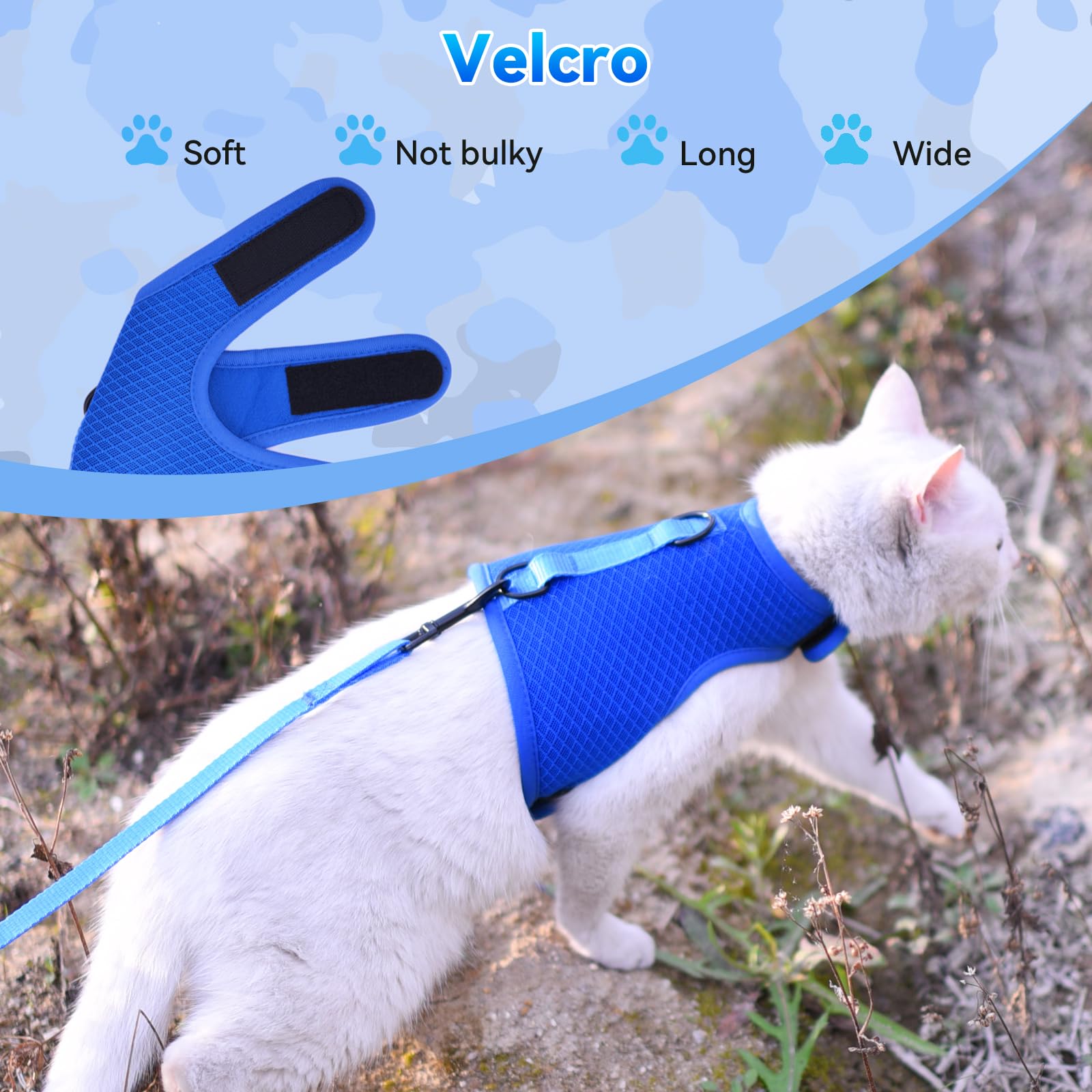 Cat Harness and Leash Set for Walking Escape Proof, Blue, X-Small
