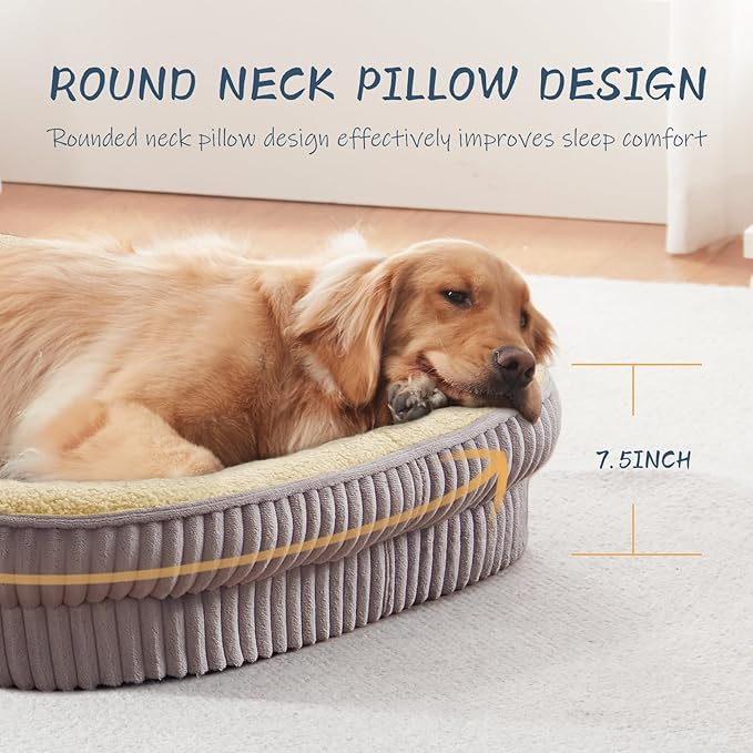 Orthopedic Dog Bed for Extra Large Dogs Breeds, High Density Egg Crate Foam Dog Sofa Beds,Oval Kennel Bed, Pet Couch Bed with Four Sided Bolster, Removable Washable Cover& Non-Slip Bottom