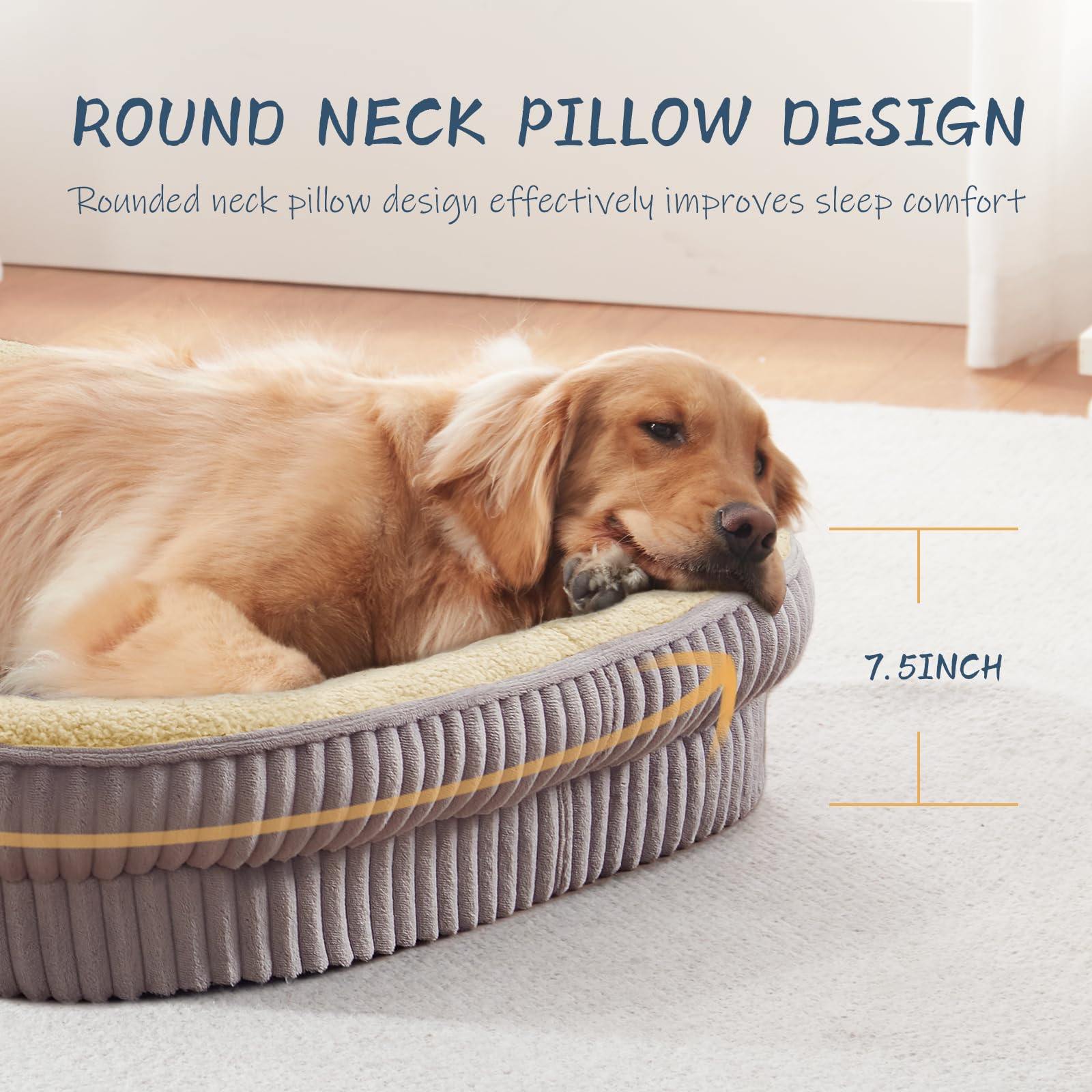 DEBANG HOME Orthopedic Dog Bed for Medium, Large Dogs Breeds, High Density Egg Crate Foam Dog Sofa Beds with Four Sided Bolster,Oval Kennel Bed, Pet Couch Bed,Removable Washable Cover& Non-Slip Bottom