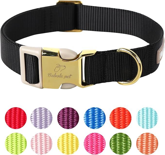 Babole Pet Nylon Dog Collar - Adjustable Black Soft Webbing Dog Collars for Small Medium Large Dogs Boy Girl Puppy Collar with Safety Metal Buckle XS