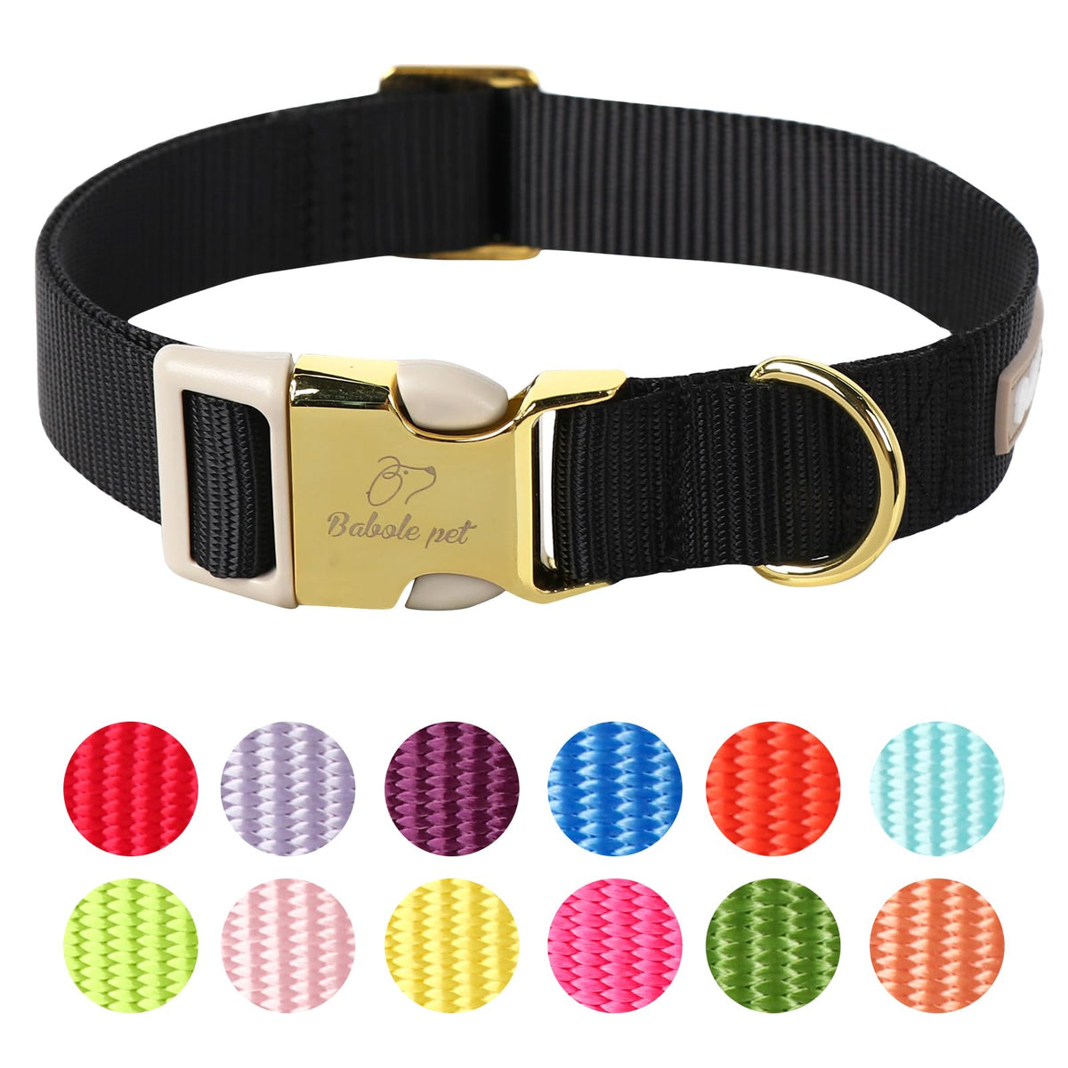 Babole Pet Nylon Dog Collar - Adjustable Orange Soft Webbing Dog Collars for Small Medium Large Dogs Boy Girl Puppy Collar with Safety Metal Buckle XS