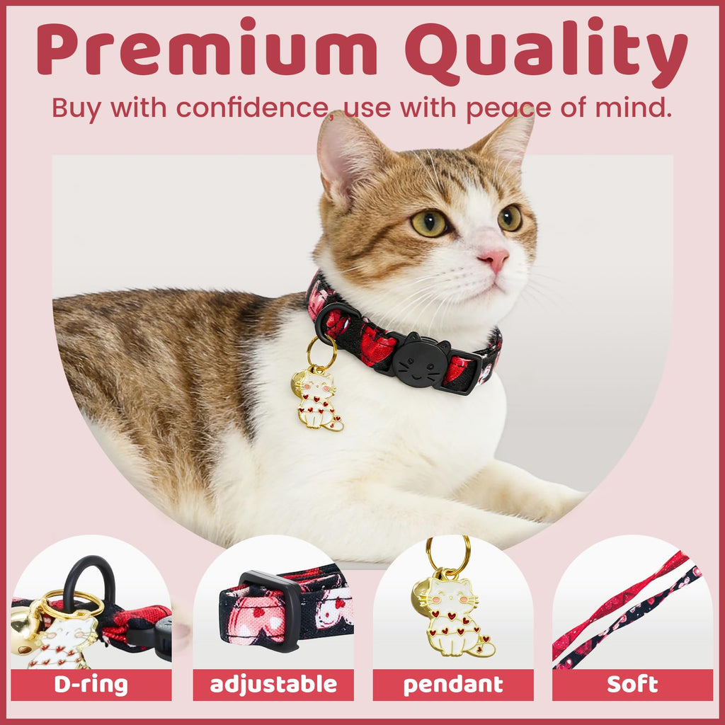 Bobo Rainbow Valentine Red & Black Heart Print Cat Collar(2-Pack) Breakaway