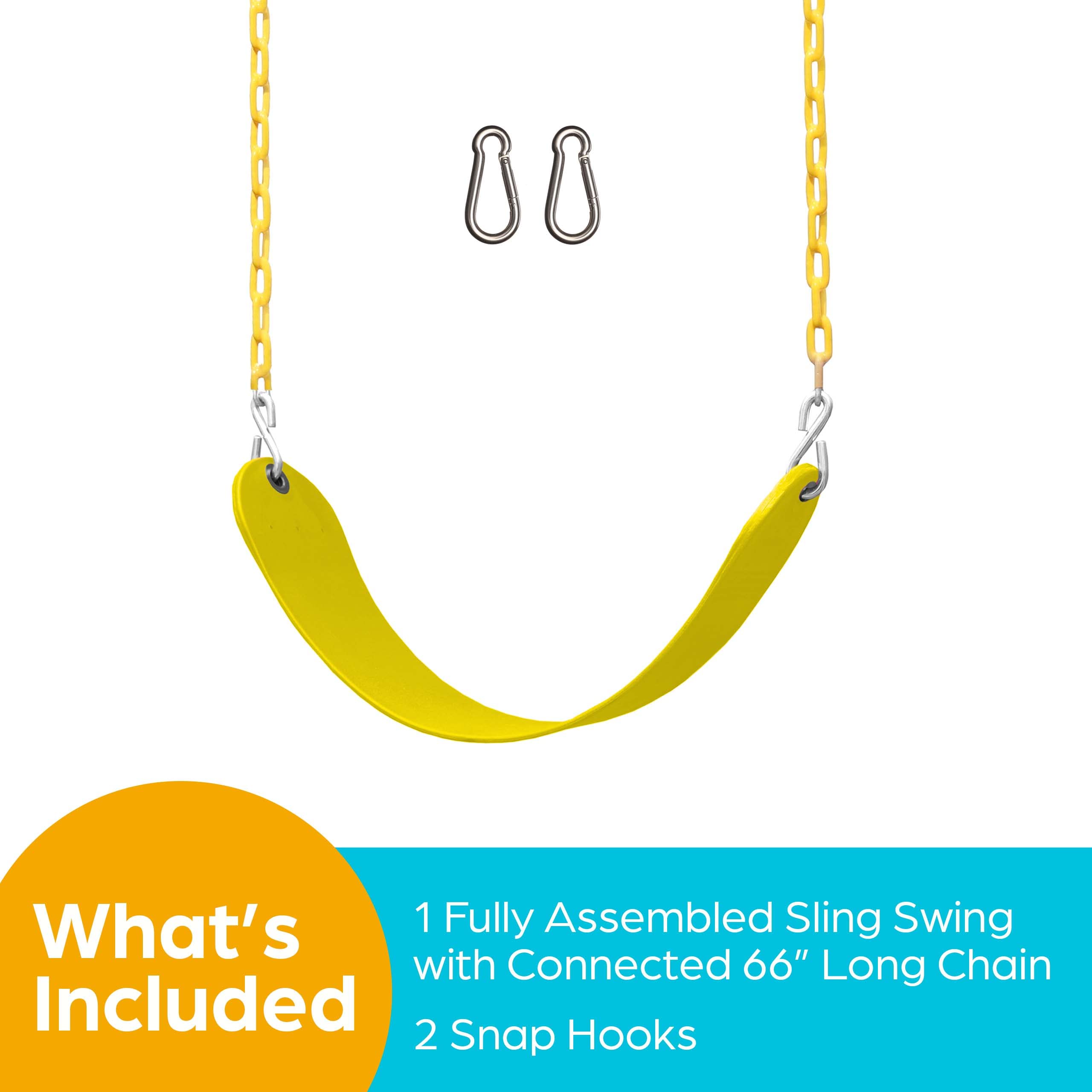 Jungle Gym Kingdom Swing for Outdoor Swing Set - Swing Seat Replacement Kit with Heavy Duty Chains - Backyard Swingset Playground Accessories for Kids - Yellow, 1 Pack