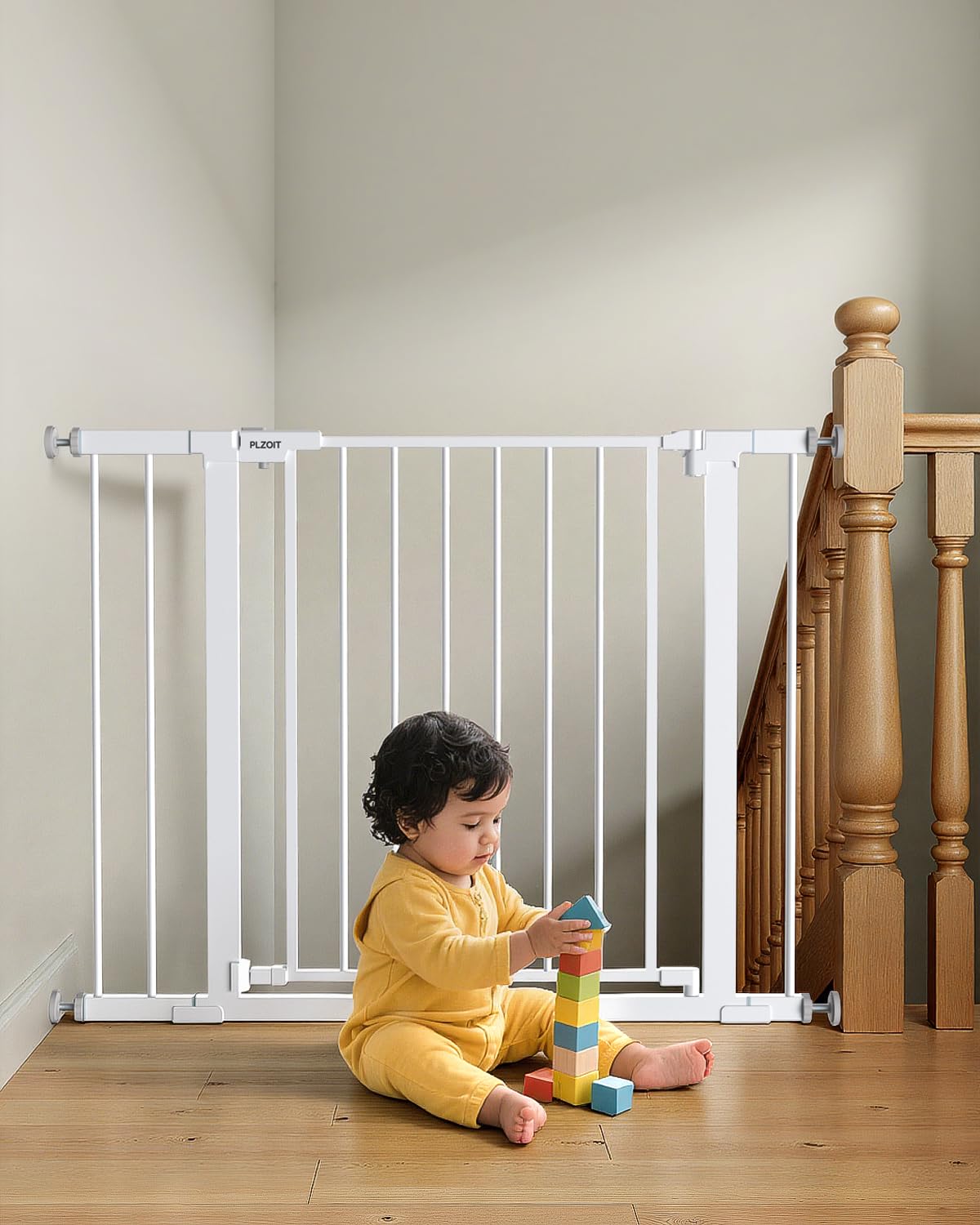 29.5-40.5" Baby Gate for Stairs, Dog Gate for Doorways, Walk Thru Auto Close Metal Baby Safety Gate for The House, Stairs and Doorways, Child Gate Pressure Mounted, Pet Gate for Dog Indoor - Brown