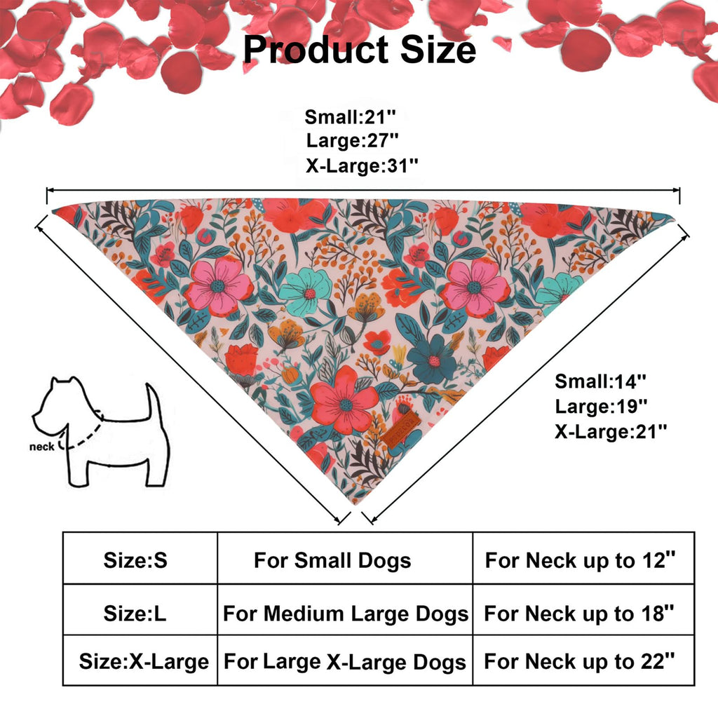 PTDECOR Spring Floral Dog Bandana, Flower Pet Scarf, X-Large