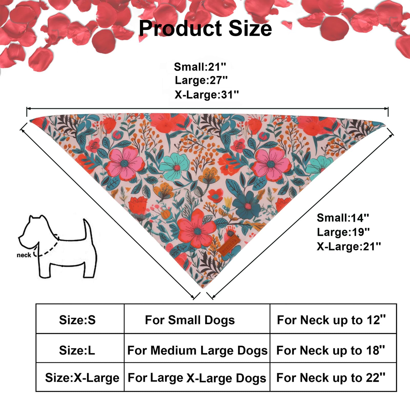 PTDECOR Spring Floral Dog Bandana, Flower Pet Scarf, X-Large