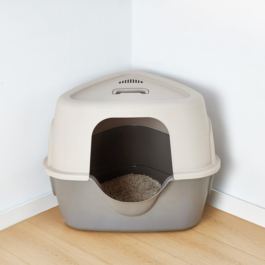 Cat Litter Box with Lid, No-Mess, Spacious Enclosed Design with Odor Control, Easy Access, Stain Resistant, 26" x 23" x 20", Charcoal