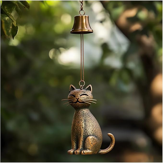Cat Wind Chime 2025 New Unique Cat Garden Decor Outdoor Cat Statue Themed Gifts Wind Chimes for Cat Lovers Women Hanging Memorial Ornaments Windchimes Bell Outside Yard Home Porch Decorations (E1)