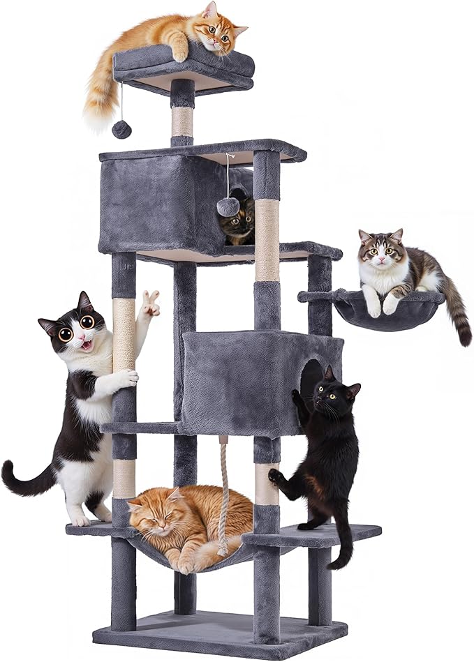 54 Inches Cat Tree Tower Condo Furniture, Cat Tower for Indoor Cats, Cozy Hammock and Sisal Scratching Posts, Multi-Level Durable Cat Scratch Post for Kittens Pet House Play, Detachable Toy