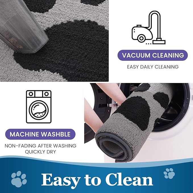 Buganda Dog Door Mat for Muddy Paws, Absorbent Dirt Trapper Washable Indoor Doormats, Non Slip Low-Profile Mud Mat for Dogs, Front Entrance Doormat for Inside Floor (30x20 Inches, Grey)