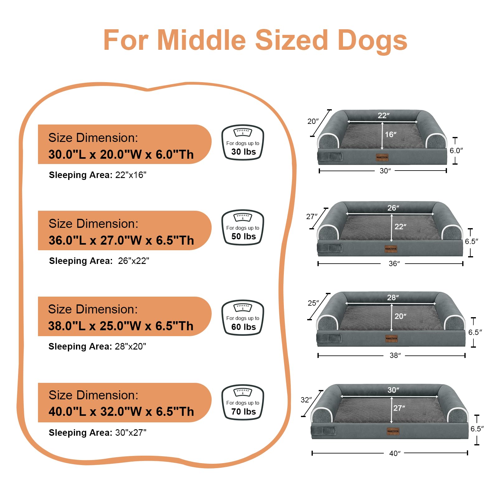 NANUYA Orthopedic Dog Bed for X-Large Dogs, 40 x 32 Inch, Dark Grey