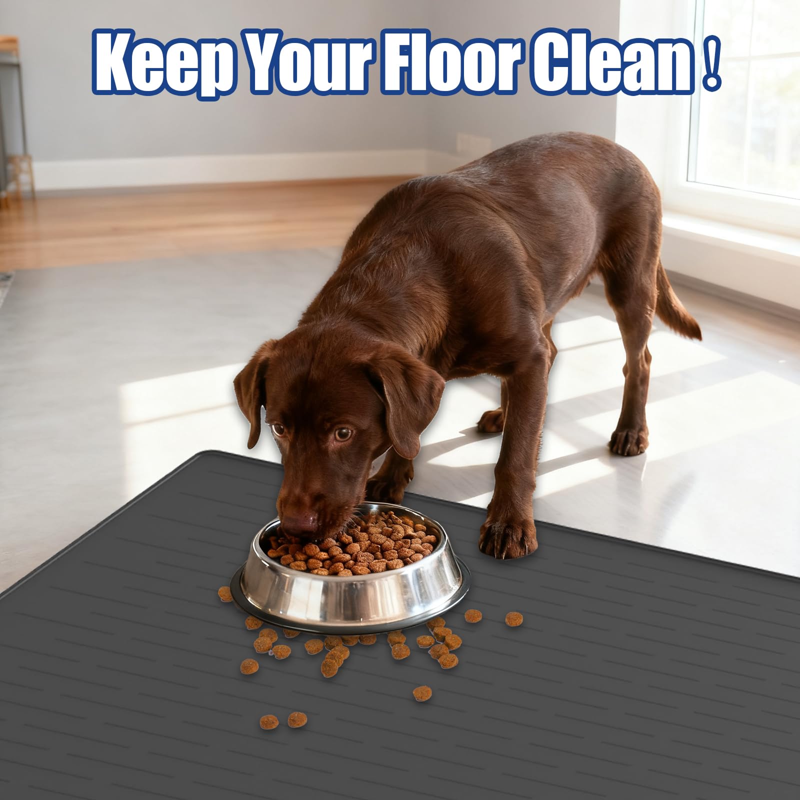 31.8"x23.8" Extra Large Pet Food Mat, Silicone Dog Mats for Food and Water, XL Nonslip Pet Feeding Mats for Floors,Dog Cat Bowl Mat with Raised Edges, Light Gray