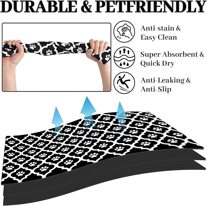 Dog Food Mat 17X30 Inch Pet Feeding Absorbent Mats for Floor Cat Water Bowl Placemats Non-Slip Washable Dog Mat for Food and Water