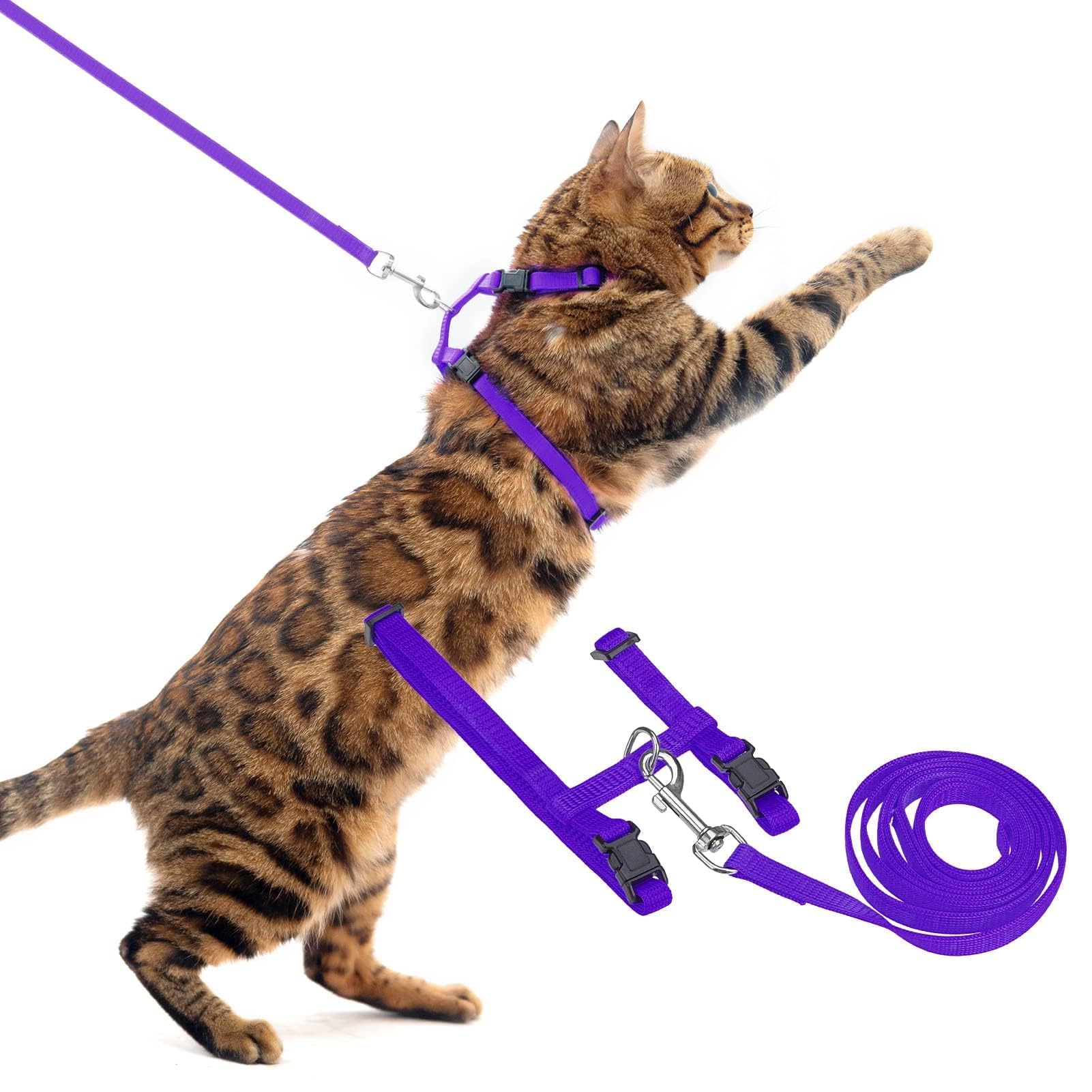 PUPTECK Adjustable Cat Harness and Leash Set Escape Proof Kitten Strap Collar for Walking Travel, Purple, M