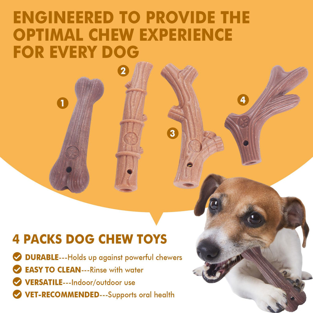 4 Pack Durable Dog Chew Toys for Aggressive Chewers-Puppy Teething Toys, Long-Lasting Dog Bones for Small & Medium Breeds-Indestructible Chew Toys for Dogs to Keep Them Busy & Support Dental Health